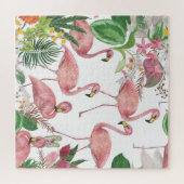 Flamingo Tropical Blätter Watercolor Muster Puzzle (Horizontal)