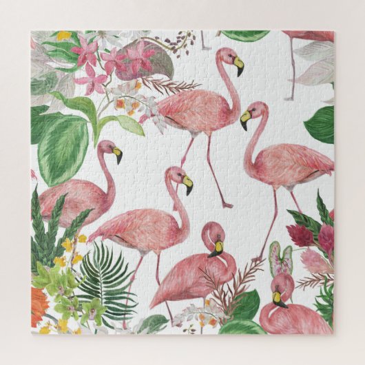 Flamingo Tropical Blätter Watercolor Muster Puzzle (Vertikal)