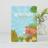 Flamingo Tropical Blue Retirement  Einladung (Stehend Vorderseite)