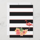 Flamingo Tropical Blume Black Stripe Kinderdusche Einladung (Rückseite)