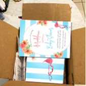 Flamingo Tropical Blume Blue Stripe Baby Dusche Einladung