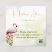Flamingo Tropical Botanical Black Florist QR Quadratische Visitenkarte (Rückseite)