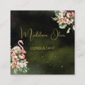 Flamingo Tropical Botanical Black Florist QR Quadratische Visitenkarte (Vorderseite)