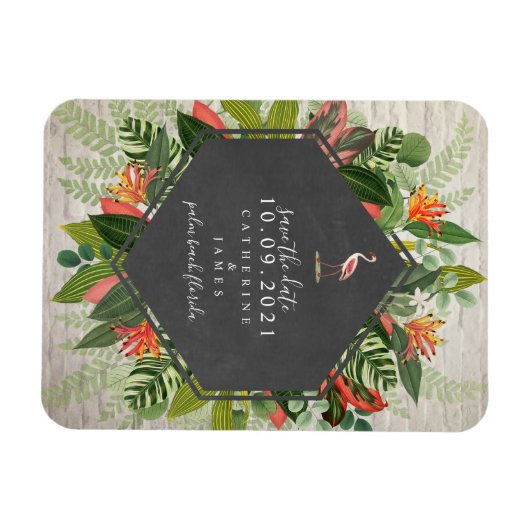 Flamingo Tropical Botanical Brick Wedding Magnet (Horizontal)