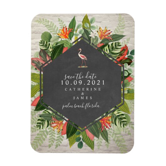 Flamingo Tropical Botanical Brick Wedding Magnet (Vertikal)