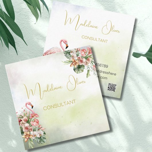 Flamingo Tropical Botanical Modern Florist QR Quadratische Visitenkarte