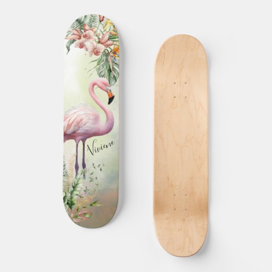 Flamingo Tropical Botanical Skateboard (Vorderseite)