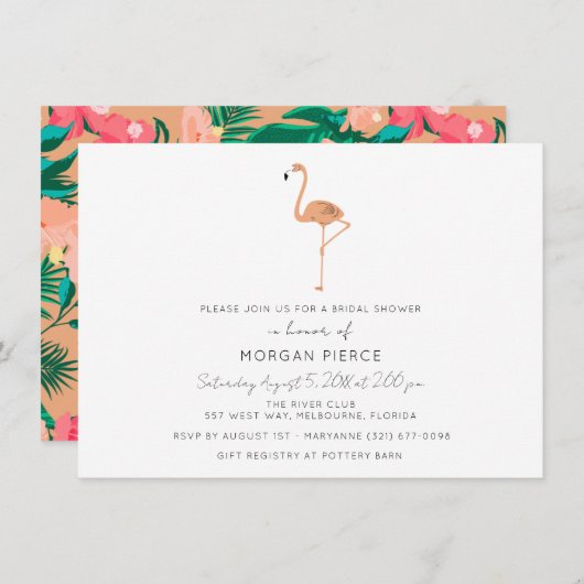 Flamingo Tropical Brautparty Einladung (Vorne/Hinten)