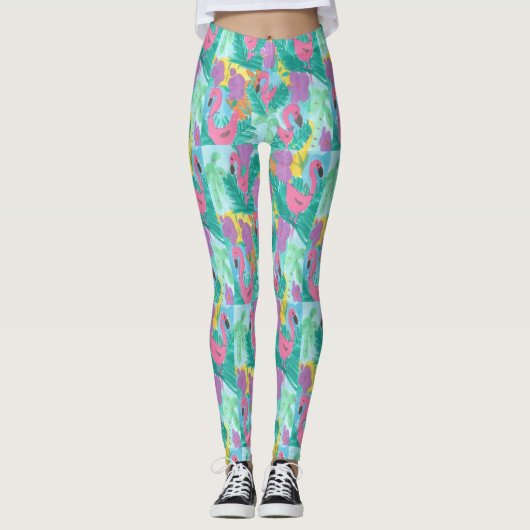 Flamingo Tropical Dschungel Leggings (Vorderseite)