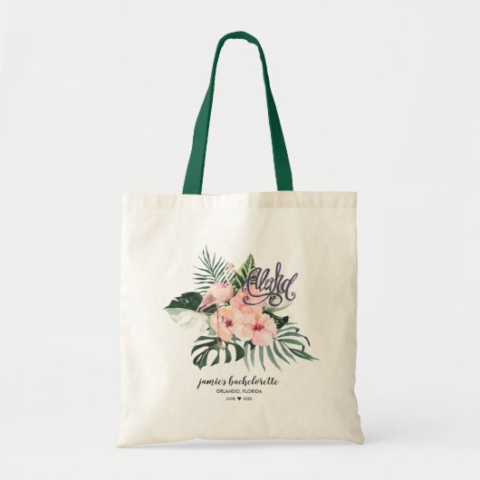 Flamingo Tropical Floral Bridesmaid Gefallen Tote Tragetasche (Vorne)