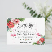 Flamingo Tropical Floral Handwriting Save the Date (Stehend Vorderseite)