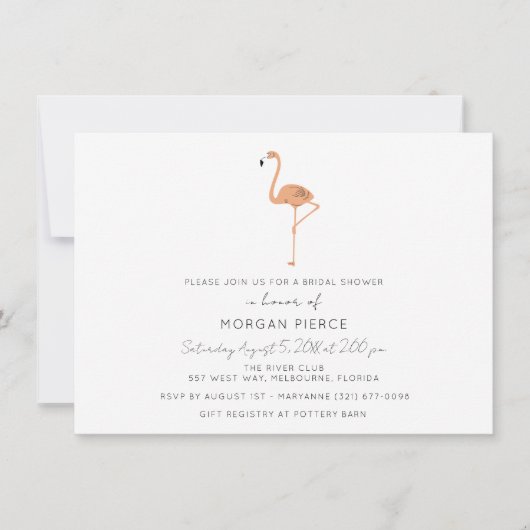 Flamingo Tropical Floral Summer Brautparty Einladung (Vorderseite)