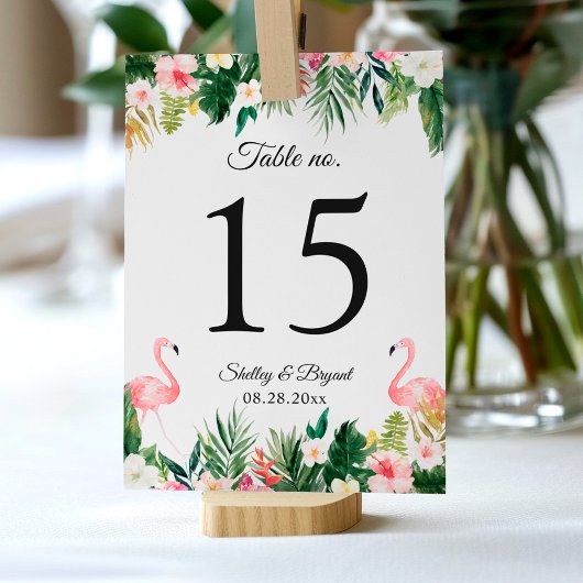 Flamingo Tropical Floral Wedding Tischnummer