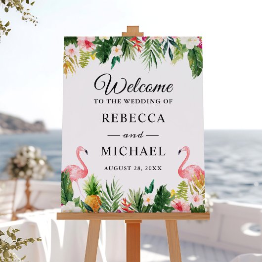 Flamingo Tropical Floral Wedding Willkommenszeiche Poster