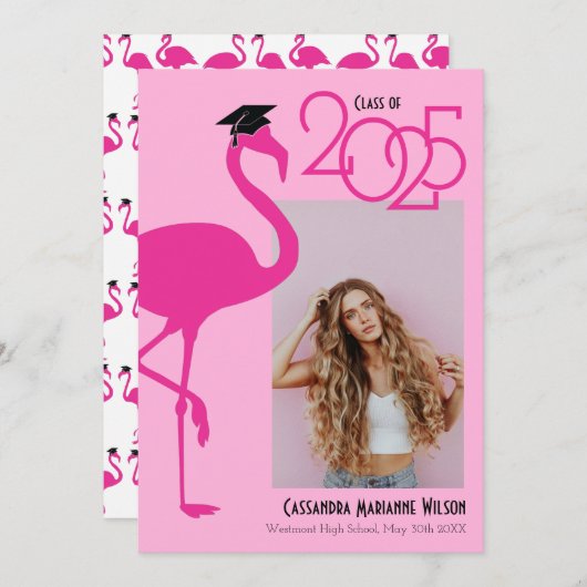 Flamingo Tropical Foto Abschluss Ankündigung (Vorne/Hinten)