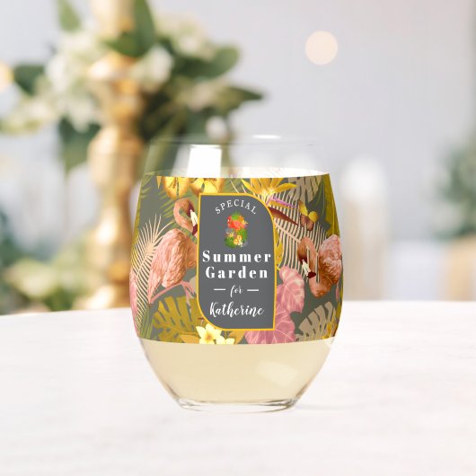 Flamingo Tropical Garden Dark Gray Weinglas Ohne Stiel (Insitu (Hochzeit))
