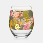 Flamingo Tropical Garden Dark Gray Weinglas Ohne Stiel (Rückseite)