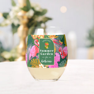 Flamingo Tropical Garden Dark Green Weinglas Ohne Stiel