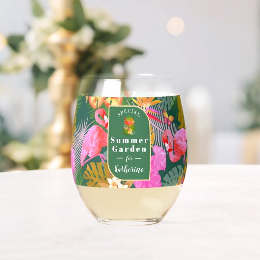 Flamingo Tropical Garden Dark Green Weinglas Ohne Stiel (Insitu (Hochzeit))