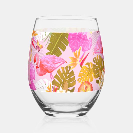 Flamingo Tropical Garden Pink Weinglas Ohne Stiel (Links)