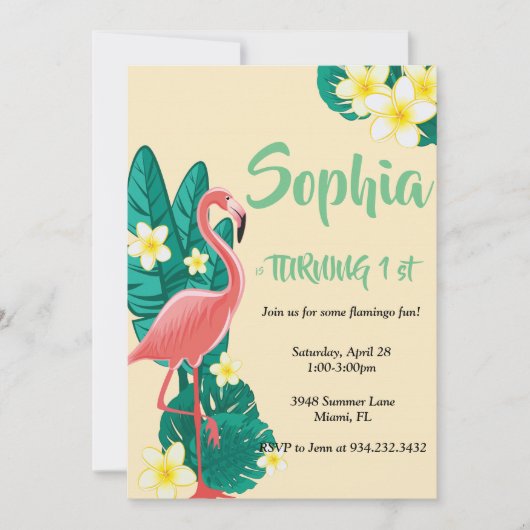 Flamingo Tropical Geburtstag Einladung (Vorderseite)