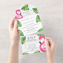 Flamingo Tropical Hawaiian Blätter Floral Wedding