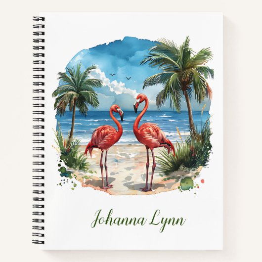 Flamingo Tropical Island Notebook Beach Palmen Notizblock (Vorderseite)