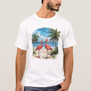 Flamingo Tropical Island Tshirt Beach Palmbäume