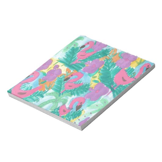 Flamingo Tropical Jungle Pattern Notizblock (Rotiert)