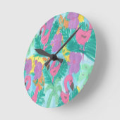 Flamingo Tropical Jungle Pattern Runde Wanduhr (Winkel)