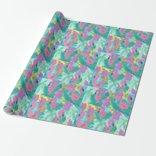 Flamingo Tropical Jungle Print Geschenkpapier (Ungerollt)