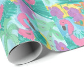 Flamingo Tropical Jungle Print Geschenkpapier (Rolleneckpunkt)