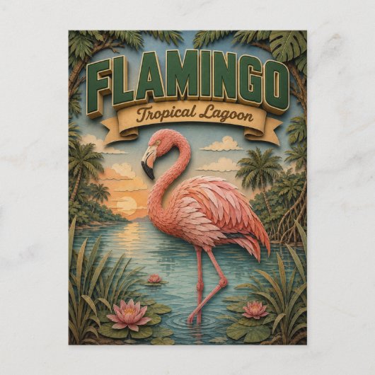 Flamingo Tropical Lagune POPCUT Postkarte (Vorderseite)