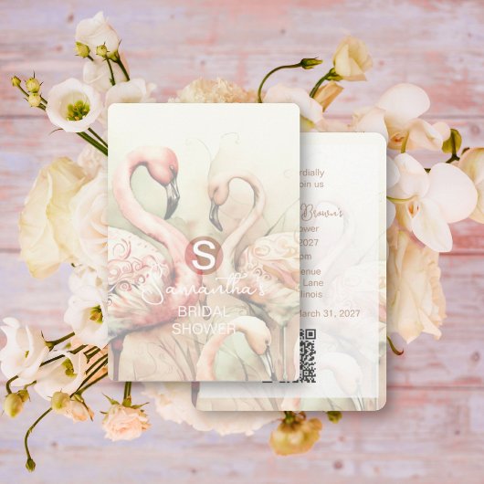 Flamingo Tropical Monogram Brautparty QR Code Einladung
