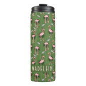 Flamingo Tropical Niedlich Dark Green Patches Cust Thermosbecher (Vorderseite)
