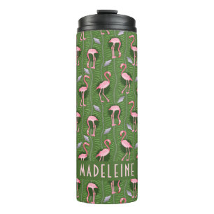 Flamingo Tropical Niedlich Dark Green Patches Cust Thermosbecher