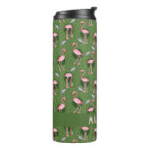 Flamingo Tropical Niedlich Dark Green Patches Cust Thermosbecher (Nach links gedreht)
