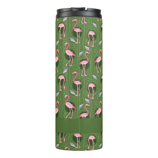 Flamingo Tropical Niedlich Dark Green Patches Cust Thermosbecher (Rückseite)