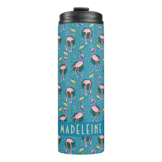 Flamingo Tropical Niedlichen Gold Muster Custom Thermosbecher (Vorderseite)