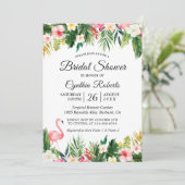 Flamingo Tropical Palm Blätter Brautparty Einladung (Stehend Vorderseite)