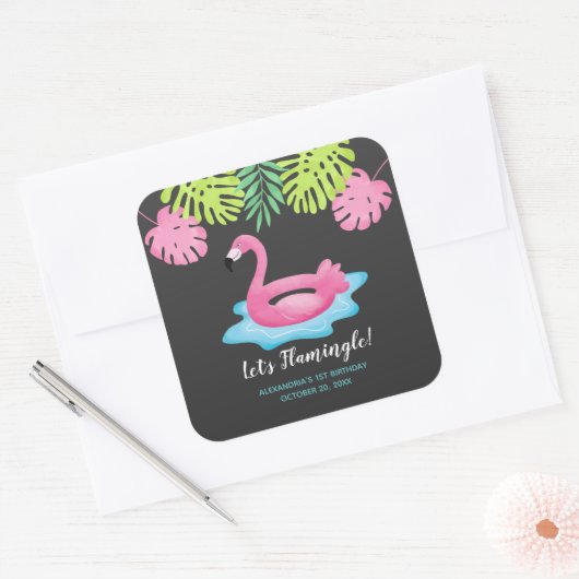 Flamingo Tropical Pool Gastgeschenk Sticker (Umschlag)