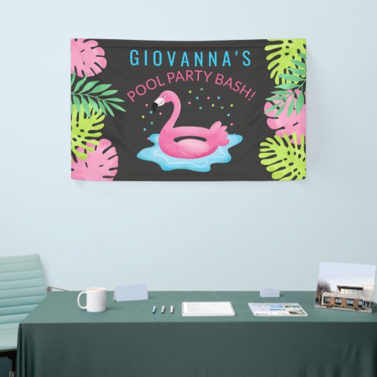 Flamingo Tropical Pool Party Bash Birthday Banner (Messeveranstaltung)
