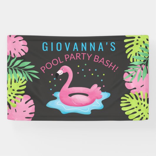Flamingo Tropical Pool Party Bash Birthday Banner (Horizontal)
