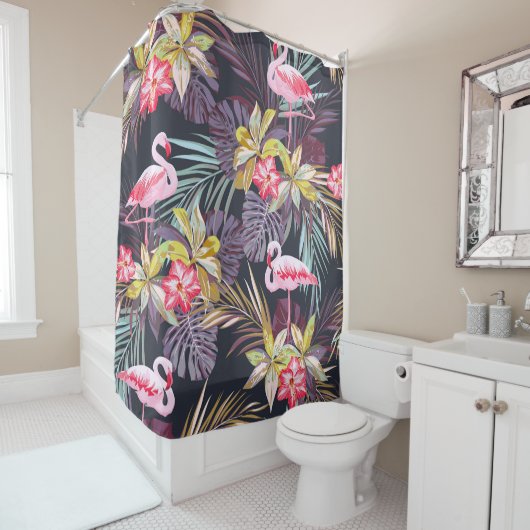 Flamingo Tropical: Sommer nahtloses Muster Duschvorhang (Beispiel)