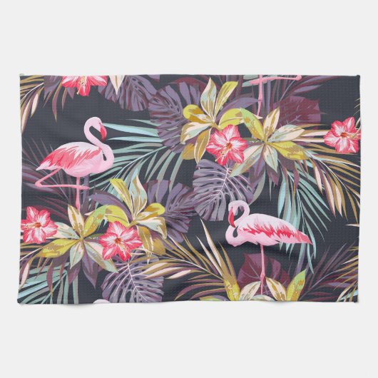 Flamingo Tropical: Sommer nahtloses Muster Geschirrtuch (Horizontal)