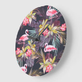 Flamingo Tropical: Sommer nahtloses Muster Große Wanduhr (Winkel)