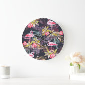 Flamingo Tropical: Sommer nahtloses Muster Große Wanduhr (Zuhause)