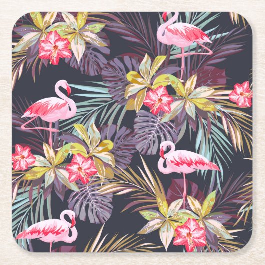 Flamingo Tropical: Sommer nahtloses Muster Rechteckiger Pappuntersetzer (Vorderseite)
