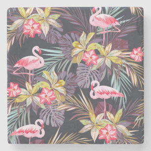 Flamingo Tropical: Sommer nahtloses Muster Steinuntersetzer