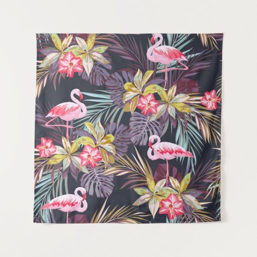 Flamingo Tropical: Sommer nahtloses Muster Wandteppich (Vorderseite)